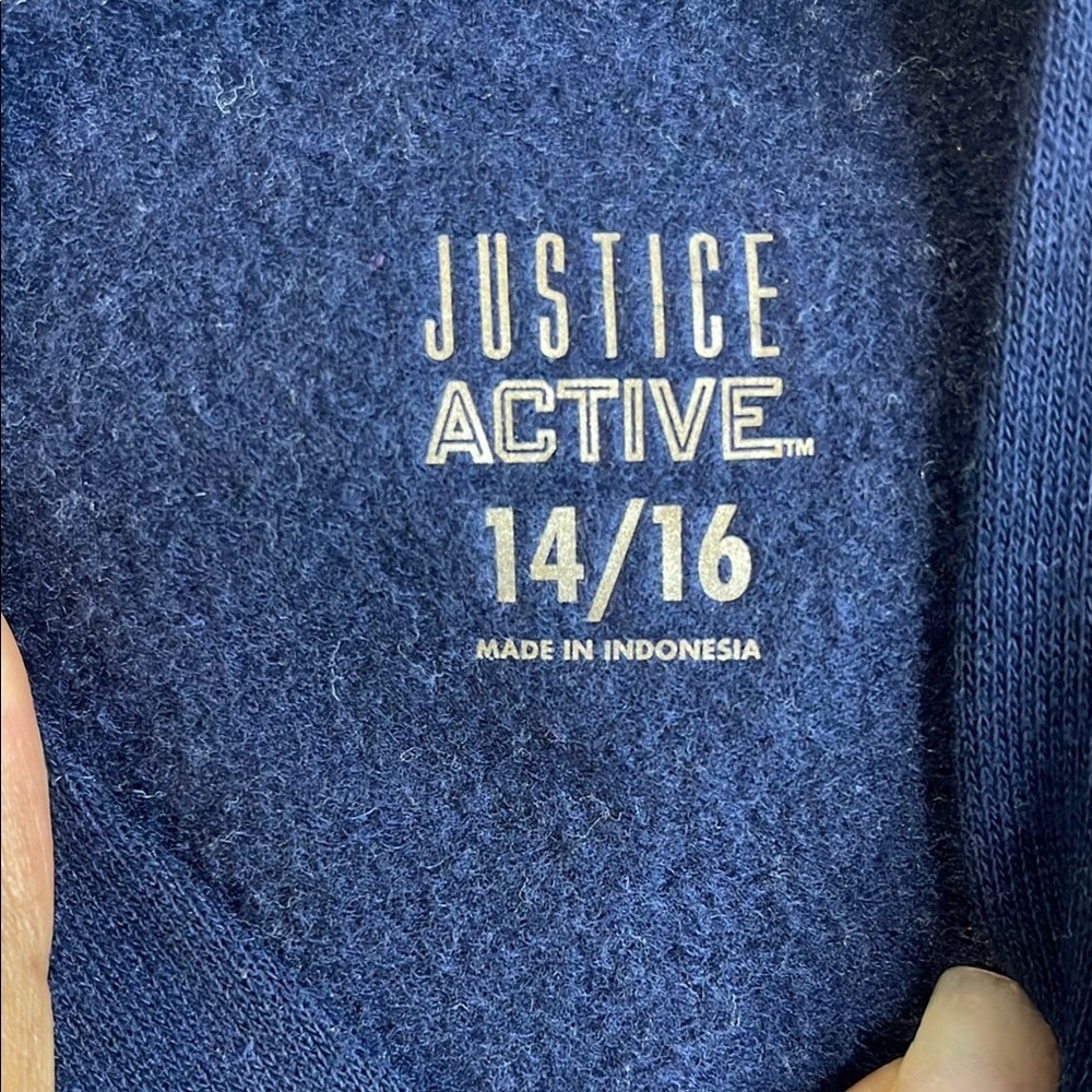 🏷️ Justice Girls Active Blue Long Sleeve Hoodie Size 14/16 EUC - Picture 2 of 5